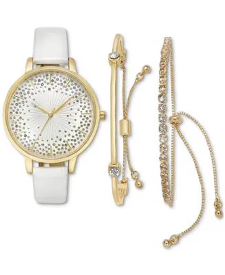 I.n.c. International Concepts Women's White Strap Watch 38mm Gift Set, Created for Macy's