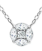 Giani Bernini Cubic Zirconia Princess & Marquise Cluster Pendant Necklace, 16" + 2" extender, Created for Macy's