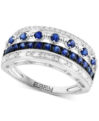 Effy Sapphire (5/8 ct. t.w.) & Diamonds (1/5 ct. t.w.) Multirow Ring in 14k White Gold