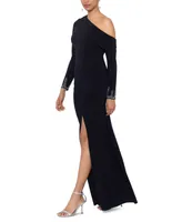 Betsy & Adam Women's Off-One-Shoulder Beaded-Cuff Gown