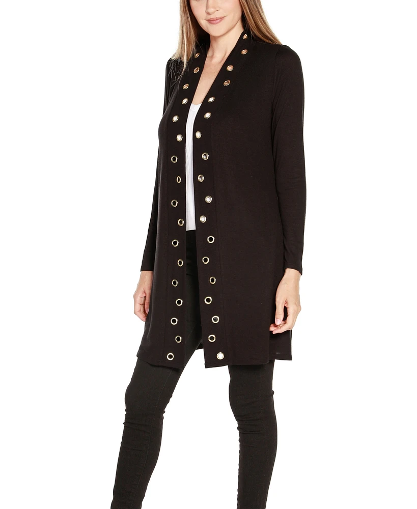 Belldini Women's Long Sleeve Grommet-Trim Cardigan Top