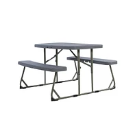 Emma+Oliver Aryka Kid'S Easy Fold Waterproof, Stain And Impact Resistant Plastic Picnic Table With Benches Steel Tube Frame