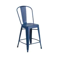 Sabine Metal Indoor-Outdoor Counter Stool With Vertical Slat Back And Integrated Footrest