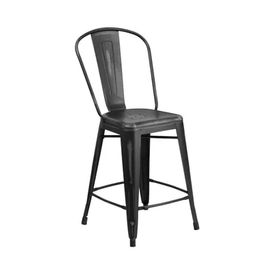 Sabine Metal Indoor-Outdoor Counter Stool With Vertical Slat Back And Integrated Footrest