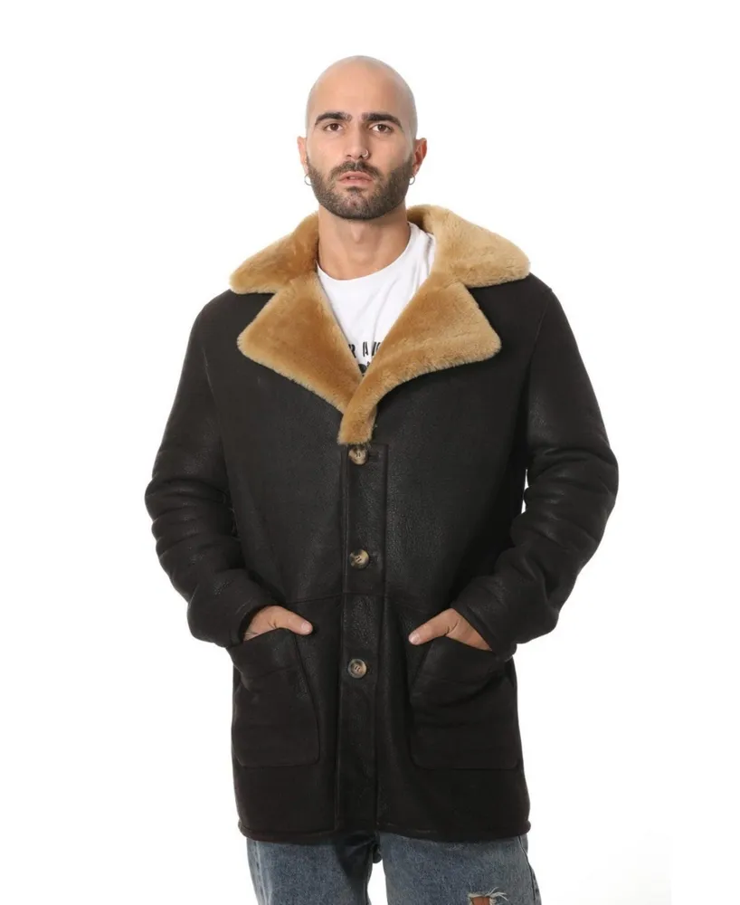 Furniq Uk Men's Sheepskin Trench Coat