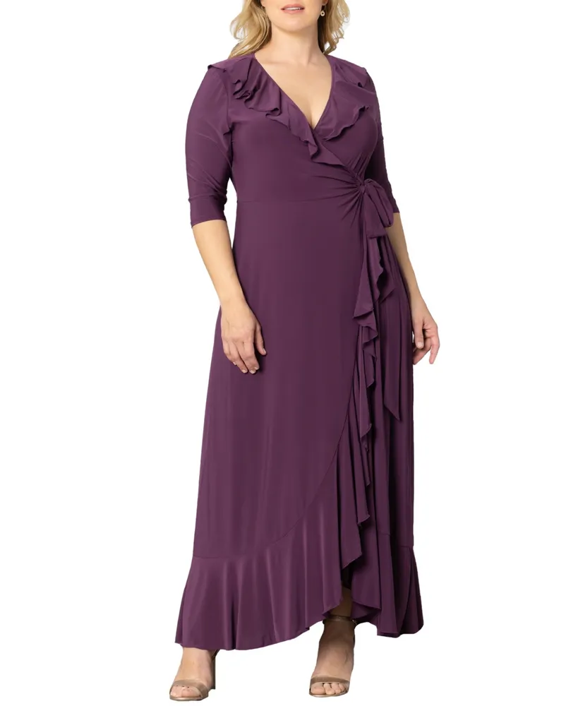 Kiyonna Plus Size Maritime Ruffle Maxi Dress with Sleeves