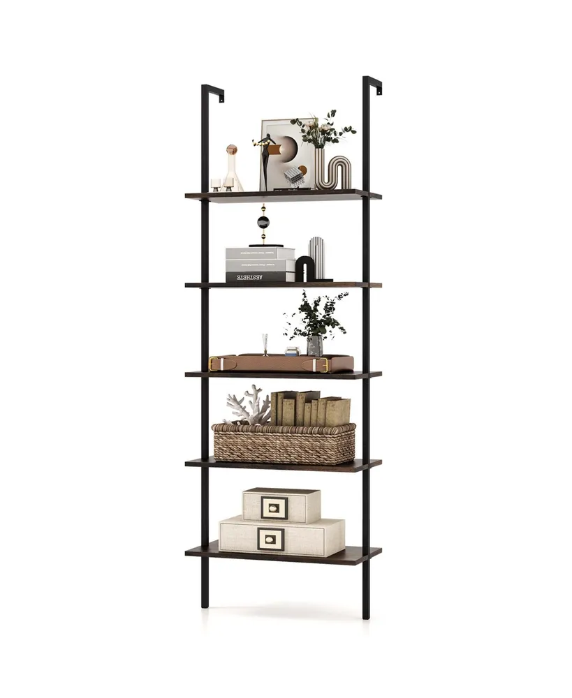 Costway 5 Tier Ladder Shelf 71'' Height Wall-Mounted Bookshelf Display Storage Organizer