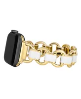 Anne Klein Women's Gold-Tone Alloy and White Enamel Chain Bracelet Compatible with 42/44/45/Ultra/Ultra 2 Apple Watch - White, Gold