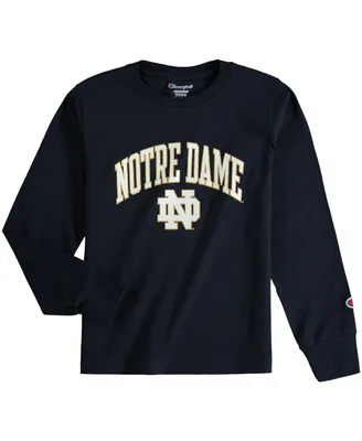 Big Boys Champion Navy Notre Dame Fighting Irish Arch Logo Long Sleeve T-shirt