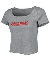 Women's Gray Arkansas Razorbacks Baby Rib Lettuce-Edge Trim T-shirt