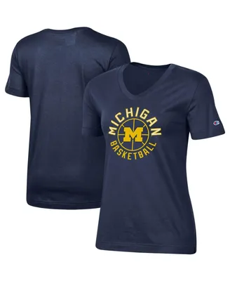 Women's Champion Navy Michigan Wolverines Basketball V-Neck T-shirt