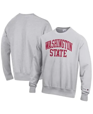 Men's Champion Heathered Gray Washington State Cougars Arch Reverse Weave Pullover Sweatshirt