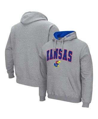 Men's Colosseum Heathered Gray Kansas Jayhawks Arch & Logo 3.0 Pullover Hoodie