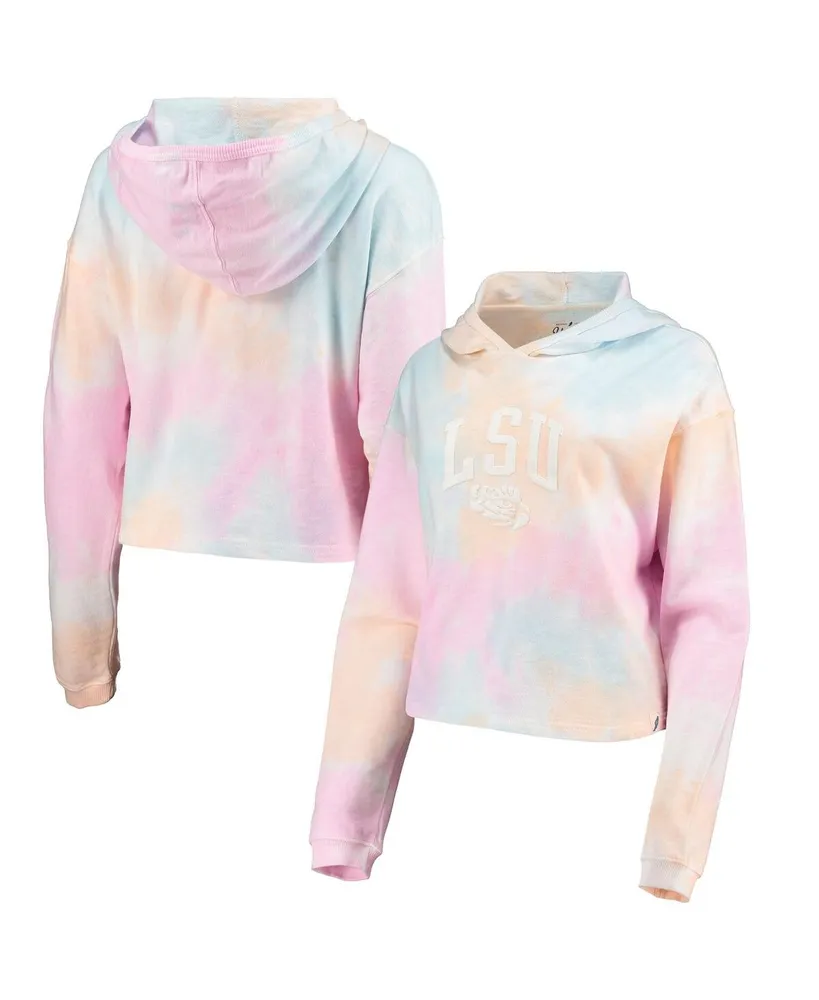 Women's League Collegiate Wear Pink,White Lsu Tigers Tie-Dye Cropped Pullover Hoodie