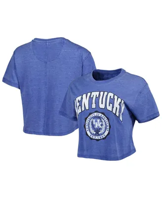 Women's Pressbox Royal Distressed Kentucky Wildcats Edith Vintage--Like Burnout Crop T-shirt