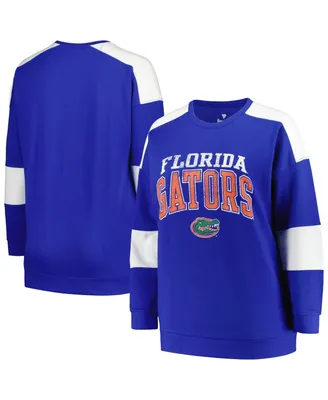 Women's Profile Royal Distressed Florida Gators Plus Striped Pullover Sweatshirt