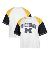 Women's '47 Brand White Distressed Michigan Wolverines Serenity Gia Cropped T-shirt