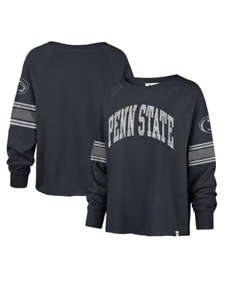 Women's '47 Brand Navy Distressed Penn State Nittany Lions Allie Modest Raglan Long Sleeve Cropped T-shirt