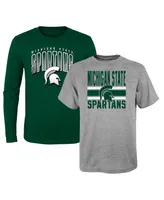 Preschool Boys and Girls Green, Heather Gray Michigan State Spartans Fan Wave Short Long Sleeve T-shirt Combo Pack