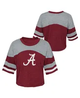 Big Girls Crimson Distressed Alabama Tide Sunday Friday Sleeve Stripe Jersey T-shirt