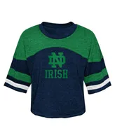 Big Girls Navy Distressed Notre Dame Fighting Irish Sunday Friday Sleeve Stripe Jersey T-shirt