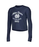 Women's Champion Navy Notre Dame Fighting Irish Boyfriend Cropped Long Sleeve T-shirt