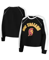 Women's Gameday Couture Black Usc Trojans Blindside Raglan Cropped Pullover Sweatshirt