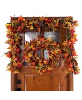 Village Lighting Company 24" Holiday Wreath with Lights, Fall Harvest Leaf