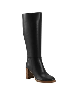 Marc Fisher Women's Gabey Wide Calf Almond Toe Block Heel Dress Boots - Black