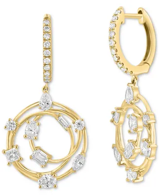 Effy Diamond Multi-Cut Interlocking Circle Dangle Hoop Earrings (1 ct. t.w.) in 14k Gold