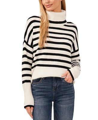 CeCe Women's Striped Long Sleeve Turtleneck Sweater