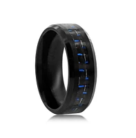 Metallo Stainless Steel Black and Blue Carbon Fiber Ring