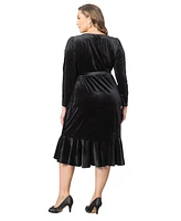 Kiyonna Plus Viola Velvet Long Sleeve Wrap Dress