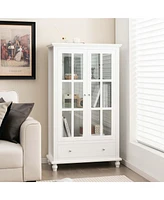 Bookcase Cabinet Storage Bookshelf Organizer Tempered Glass Doors Shelf Drawer