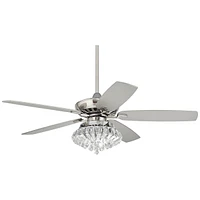 52" Journey Modern Indoor Ceiling Fan with Led Light Dimmable Remote Control Brushed Nickel Blade Clear Crystal Ball Strand for House Bedroom Living R