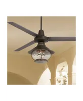 60" Turbina Dc Modern Industrial 3 Blade Indoor Outdoor Ceiling Fan with Led Light Remote Control Oil Rubbed Bronze Clear Hammered Glass Lantern Damp