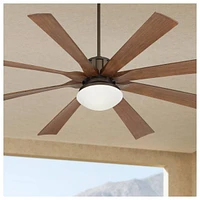 70" Defender Modern Industrial Outdoor Ceiling Fan with Led Light Remote Control Oil Rubbed Bronze Koa Opal Glass Damp Rated for Patio Exterior H