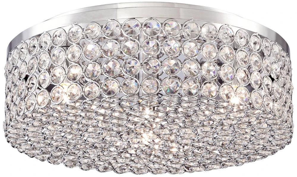 Vienna Full Spectrum Velie Close To Ceiling Light Flush Mount Fixture 12" Wide Chrome Round Crystal Glass Drum Shade for Bedroom Hallway Living Room D