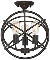 Franklin Iron Works Ellery Industrial Rustic Farmhouse Ceiling Light Semi Flush-Mount Fixture 14" Wide Bronze 3