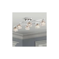 Possini Euro Design Modern Ceiling Light Semi Flush-Mount Fixture 30 1/2" Wide Chrome 6-Light Clear Glass Crystal Cube Shades for Bedroom Kitchen Livi
