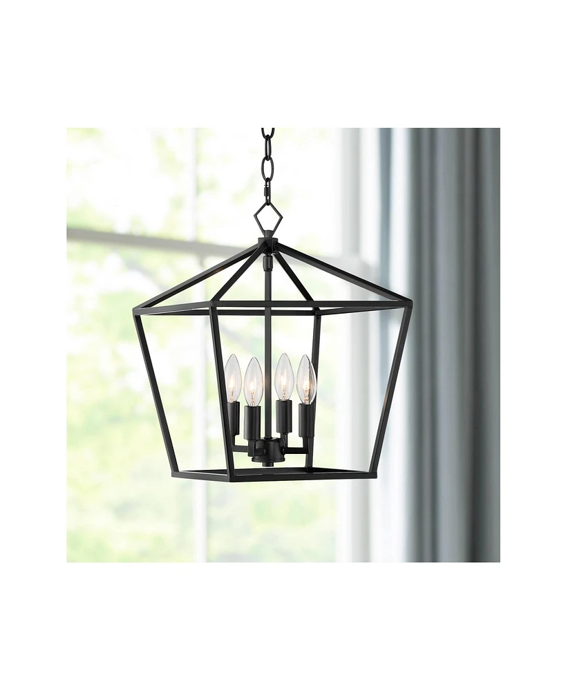 Franklin Iron Works Queluz Black Pendant Chandelier Lighting 13" Wide Modern Geometric Open Cage Shade 4