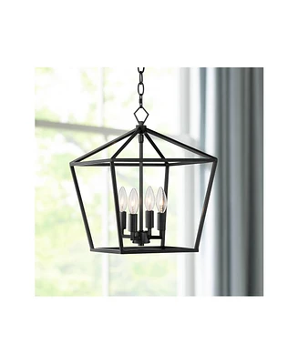 Franklin Iron Works Queluz Black Pendant Chandelier Lighting 13" Wide Modern Geometric Open Cage Shade 4-Light Fixture for Dining Room House Foyer Ent