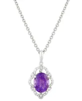 Amethyst (1-5/8 ct. t.w.) & Diamond (1/6 ct. t.w.) Halo Pendant Necklace in 14k White Gold, 18" + 2" extender