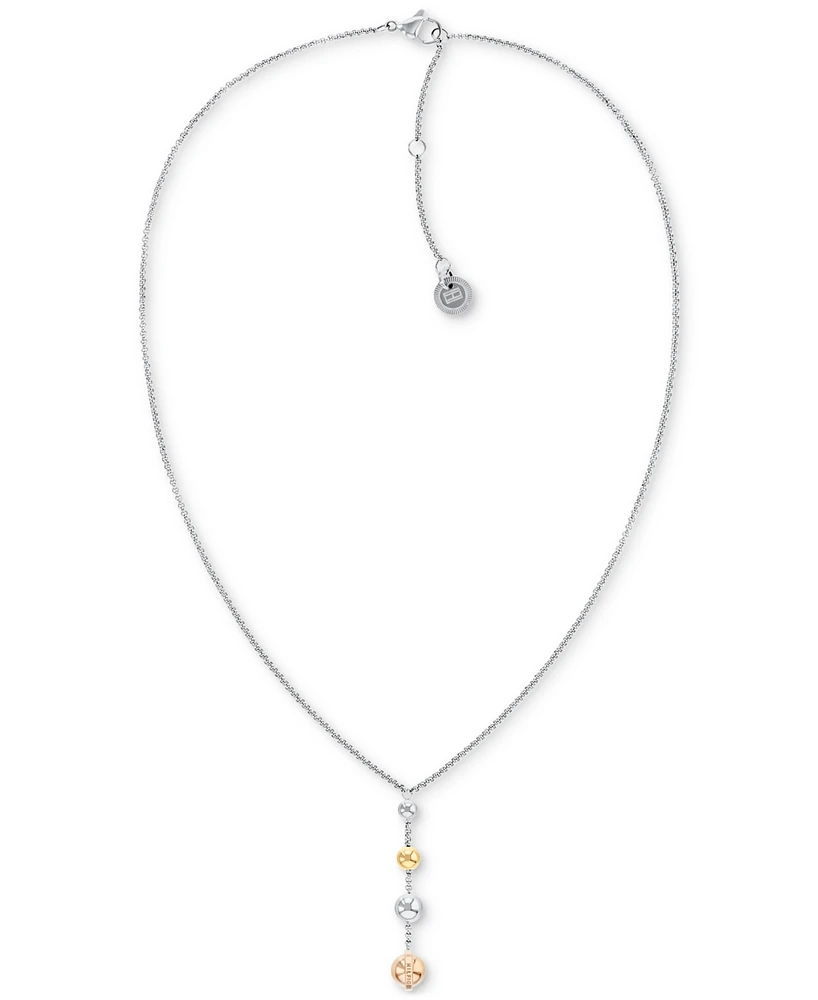 Tommy Hilfiger Two-Tone Stainless Steel Metallic Orb Lariat Necklace, 17" + 2" extender