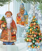 Designocracy Traveling Santa Wooden Ornaments Set of 3 by G.DeBrekht