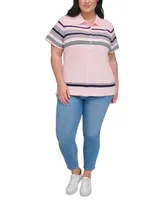 Tommy Hilfiger Plus Size Striped Polo Top, Created for Macy's