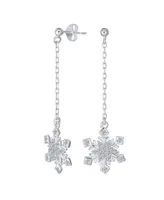 Christmas Cubic Zirconia Frozen Winter Holiday Party Linear Chain Pave Cz Snowflake Dangle Earrings For Women Teen .925 Sterling Silver