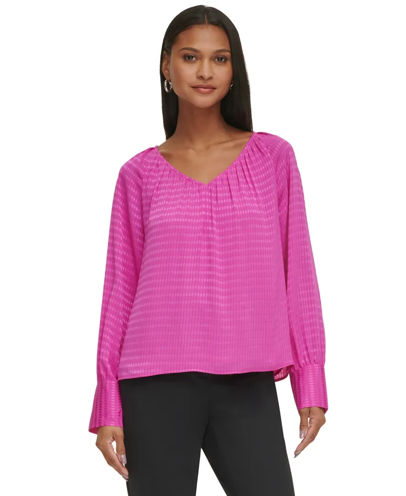 Calvin Klein Women's Long Sleeve Textured V-Neck Blouse