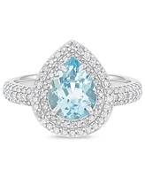 Aquamarine (1-1/3 ct. t.w.) & Diamond (5/8 ct. t.w.) Double Halo Ring in 14k White Gold