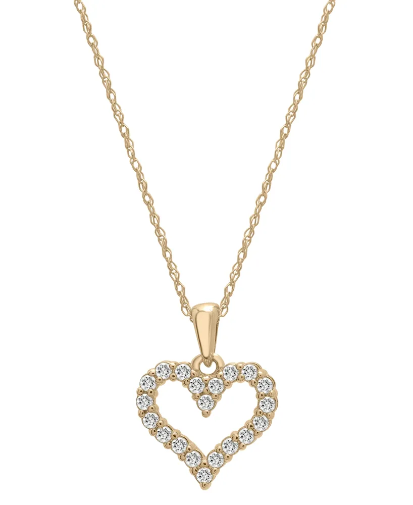 Diamond Open Heart Pendant Necklace (1/4 ct. t.w.) 14k White or Yellow Gold, 18" + 2" extender